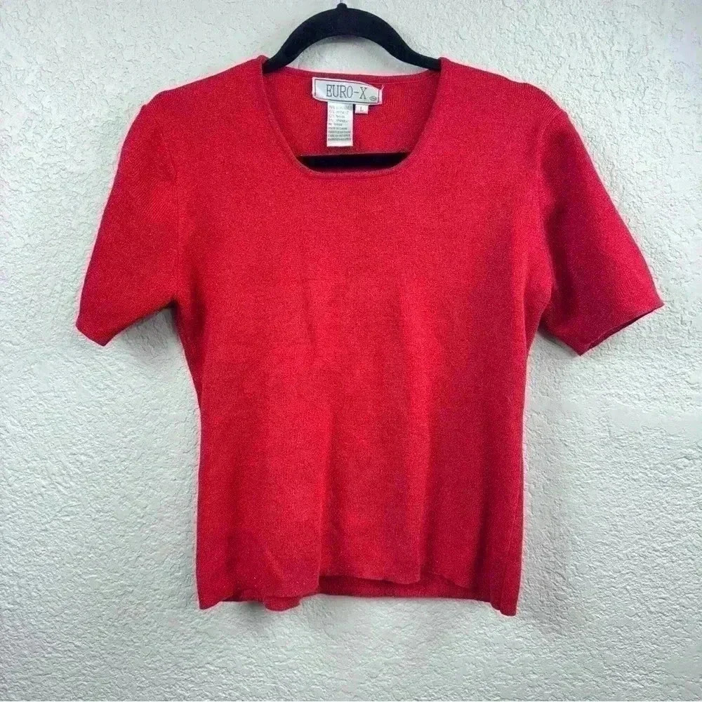 Vintage 90’s Y2K Euro-X Red Silk Metallic Blouse - Size L